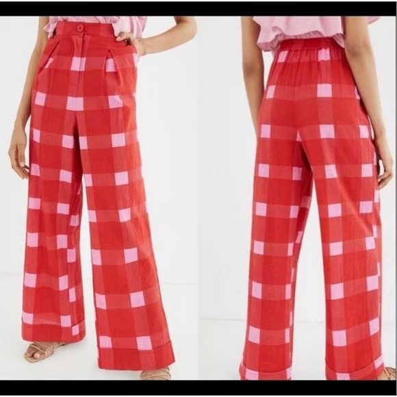 Anthropologie Pants - Anthropologie Porridge Red and Pink Checkered Pleated Pants